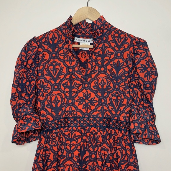 GRETCHEN SCOTT Cotton Teardrop Dress in Wall of Secrets Print Navy/Tomato - Picture 6 of 12